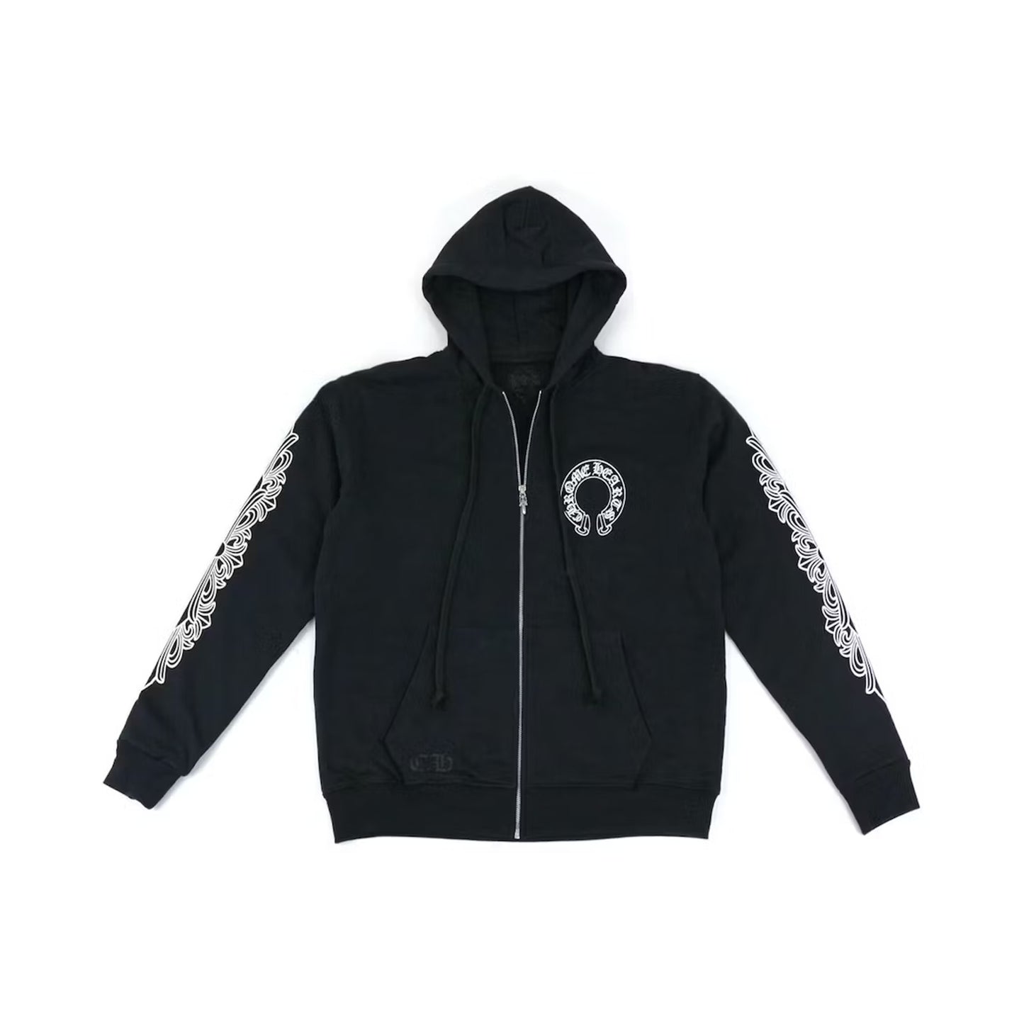 Chrome Hearts Horseshoe Floral Cross Sleeve Zip Up Hoodie Black/White